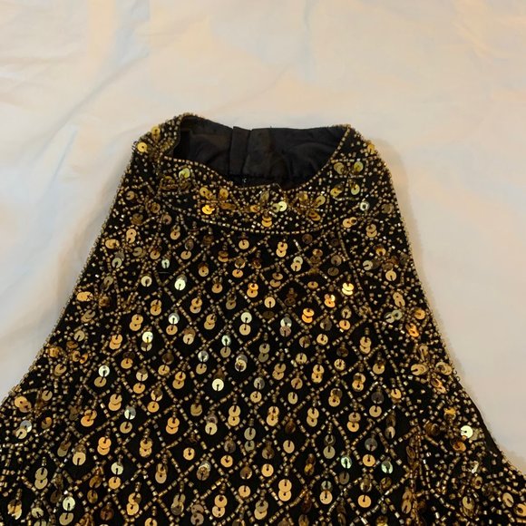 Vintage Mark & John by Gopal Black and Gold Sequin/Beaded Halter Top Size L - Picture 3 of 15